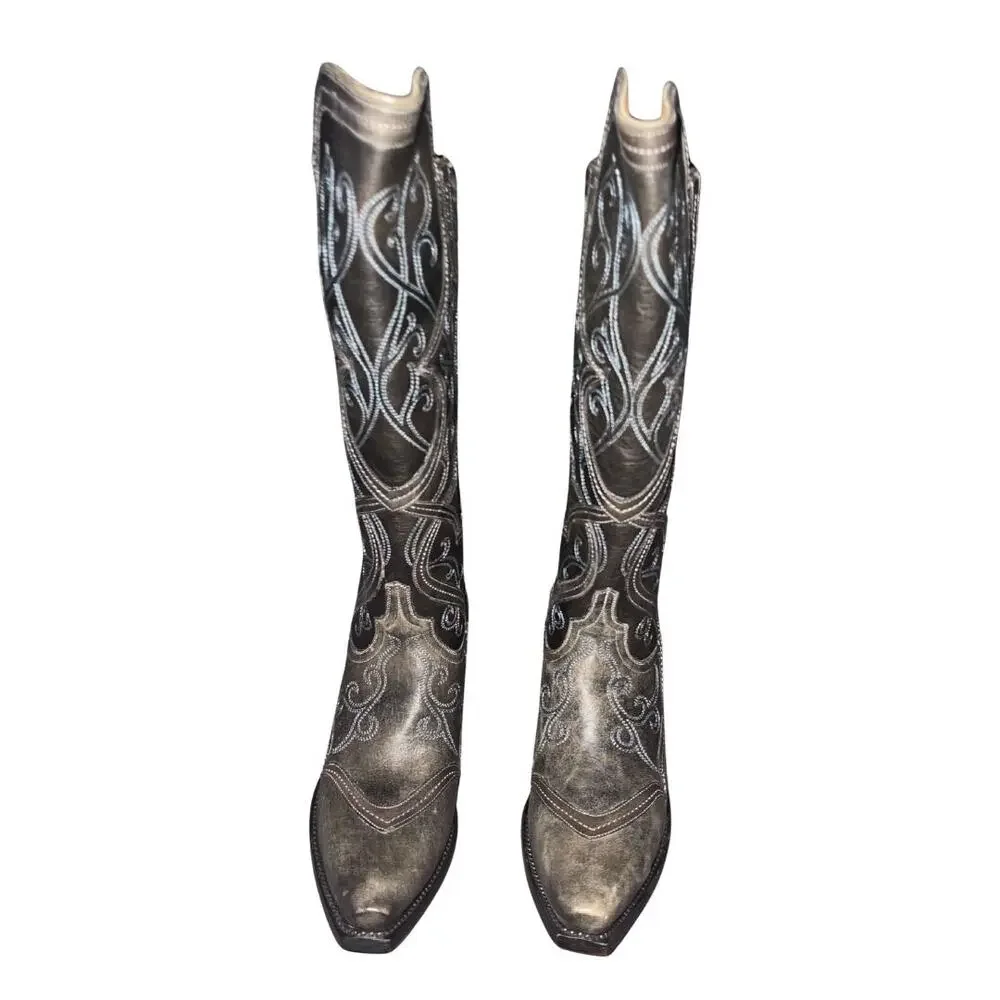 Lucchese Women's Black Tall Mosaic Cowboy Western Boots  SZ 7 NWOB Cowgirl